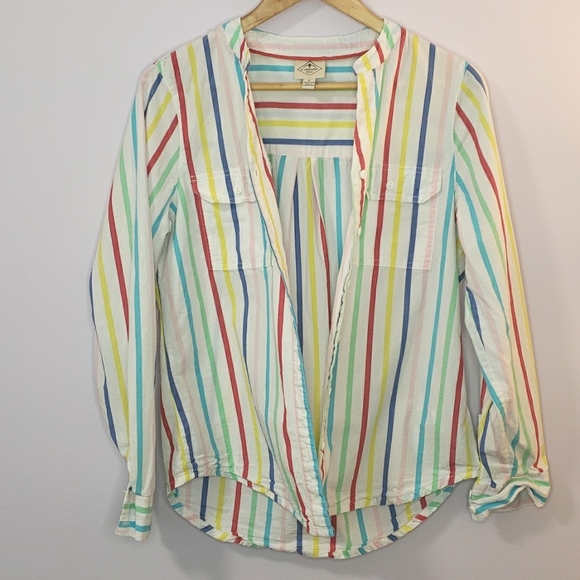 St. John's Bay 100% Cotton Women's Long Sleeve Buttoned Striped Shirt, Size Med - Picture 9 of 17